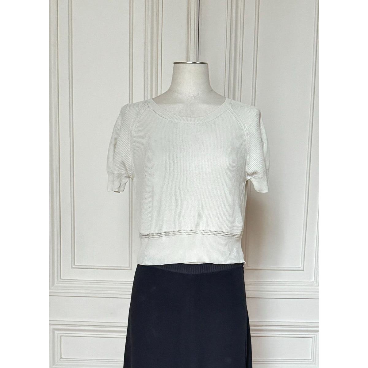 Beige Ribbed Cotton Knit Top