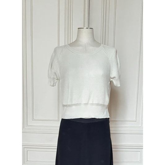Beige Ribbed Cotton Knit Top
