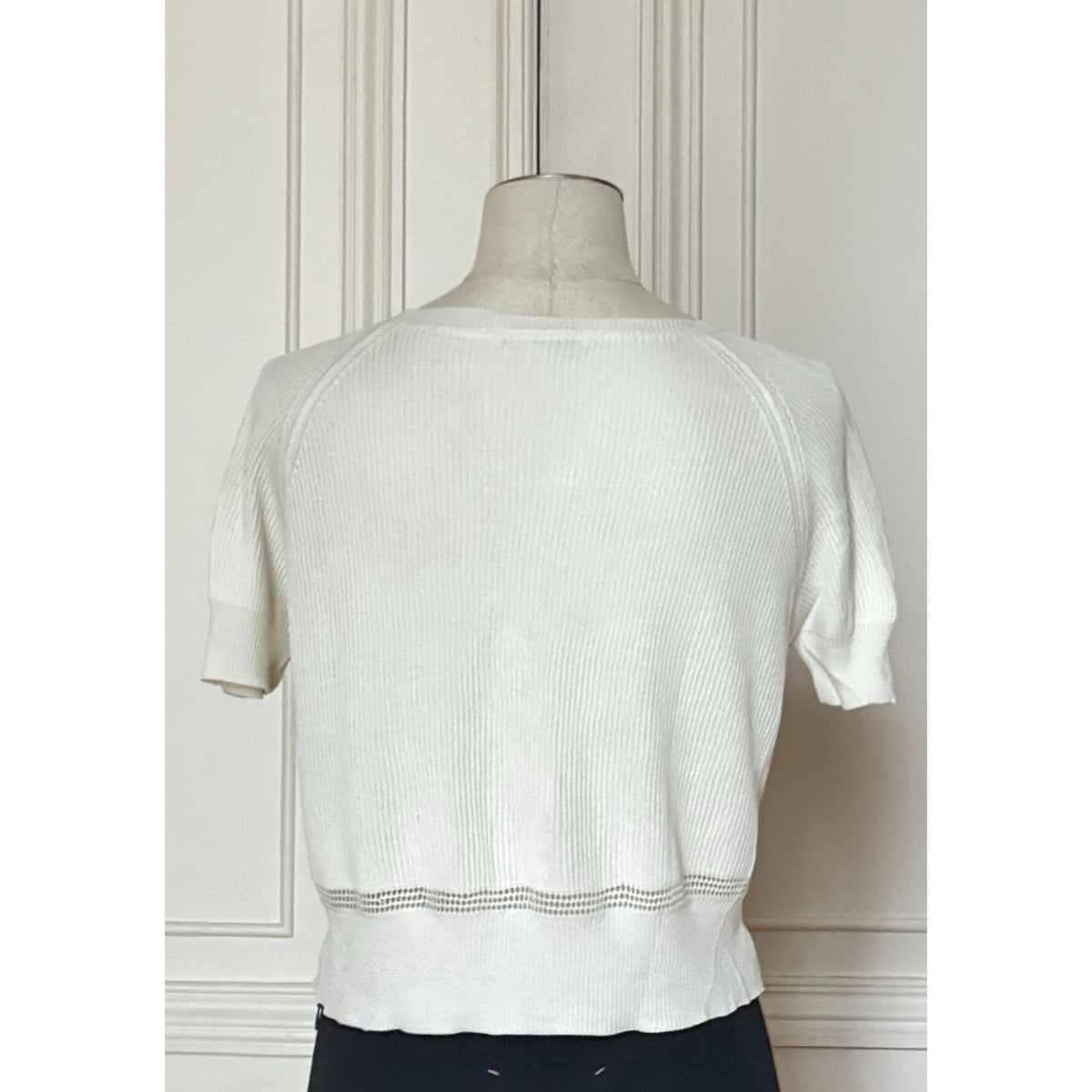 Beige Ribbed Cotton Knit Top