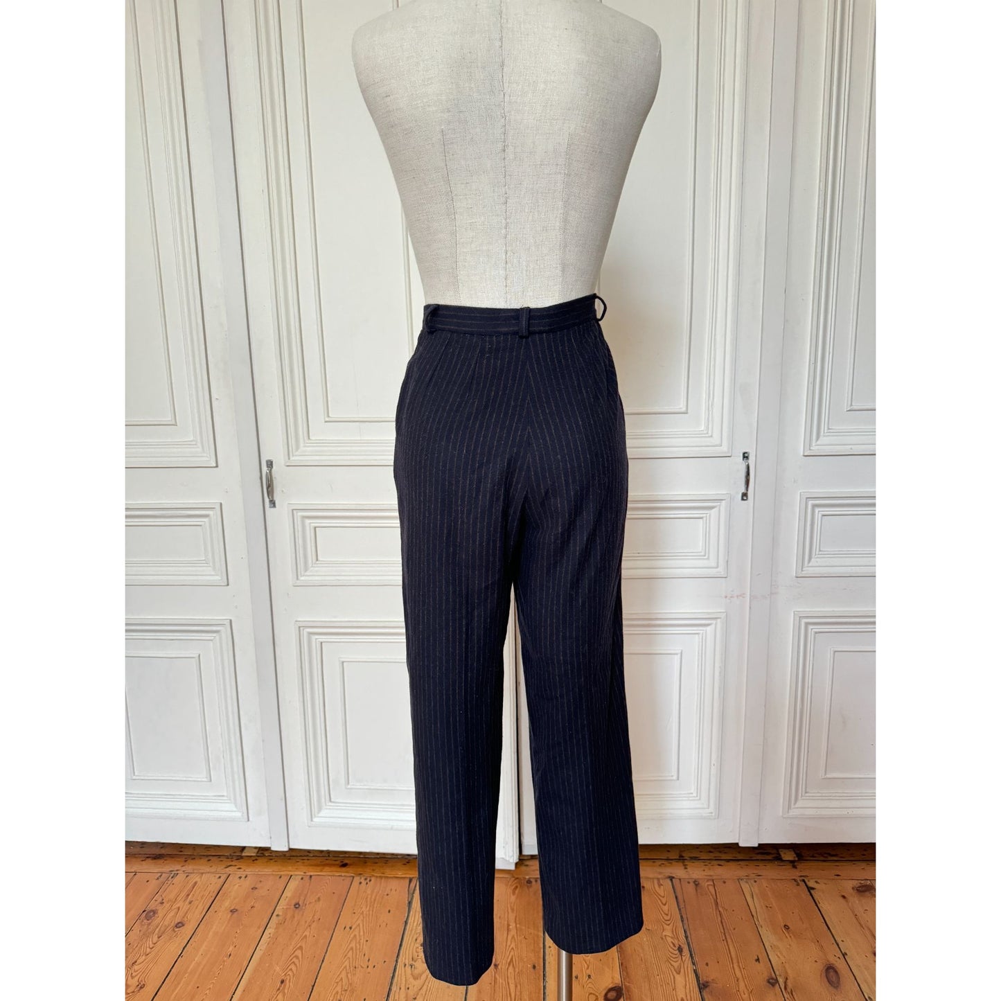 FW 1999 Wool Cashmere Navy Pinstripe Pants Suit 