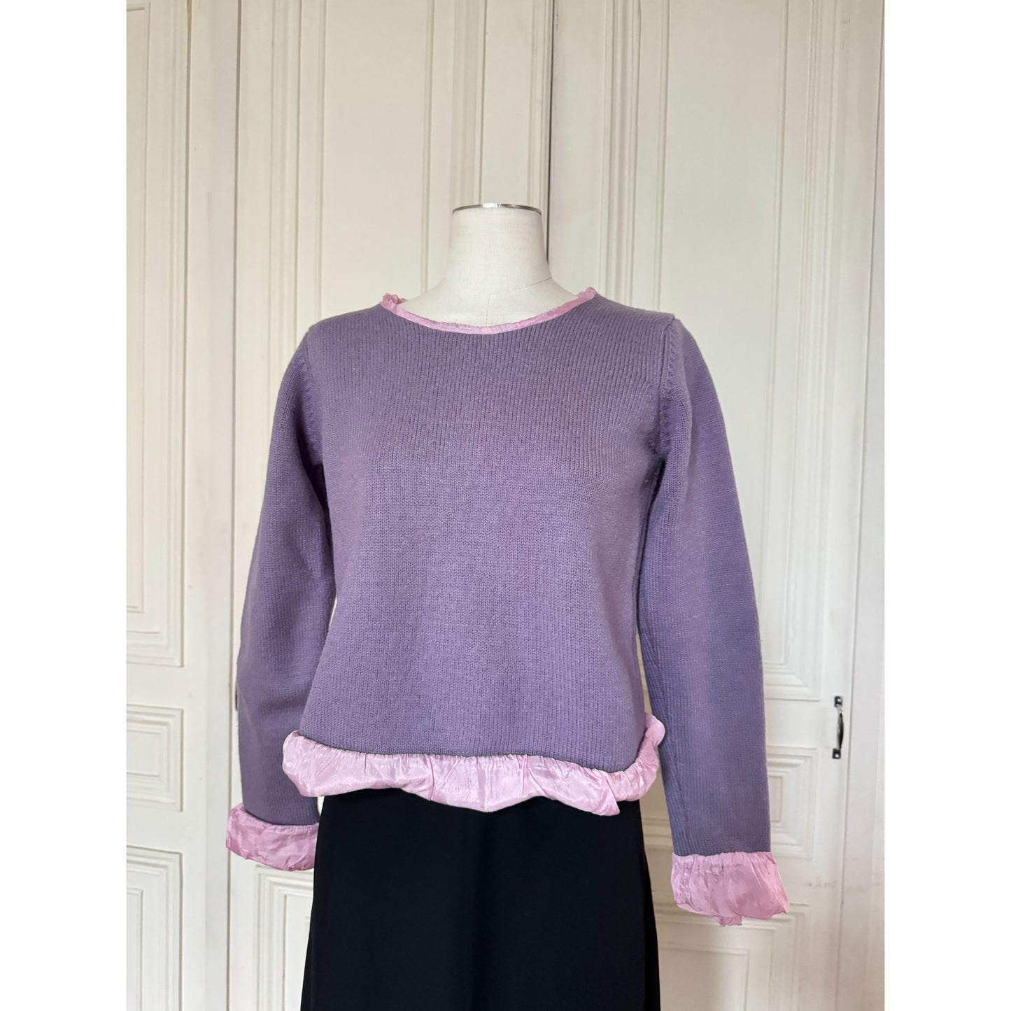Fall Winter 1996 Pink & Purple Lined Knit Top 