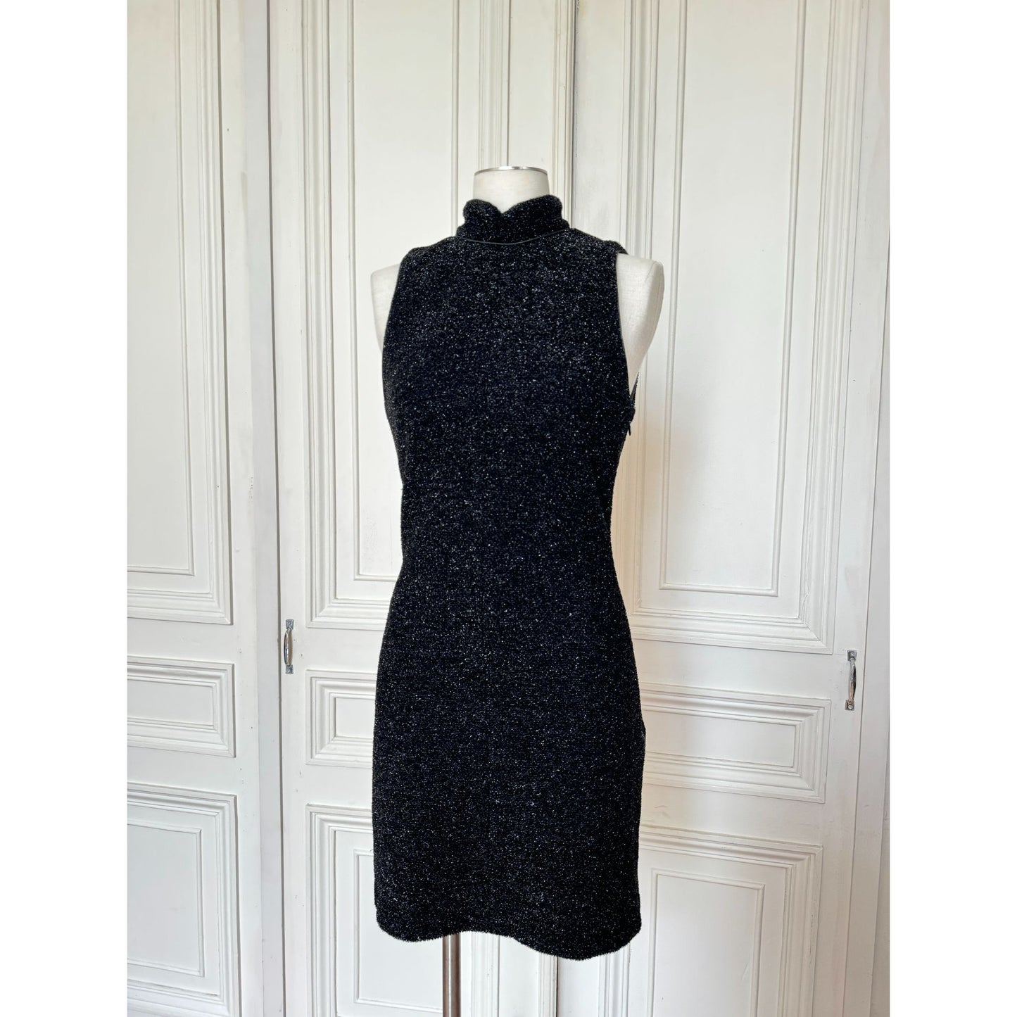 Spring 1992 Black Shiny Knit Dress 
