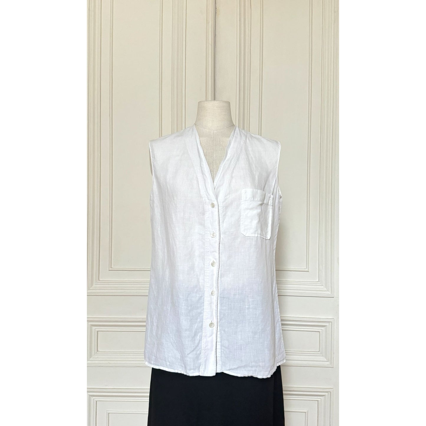 White Linen Sleeveless Shirt 