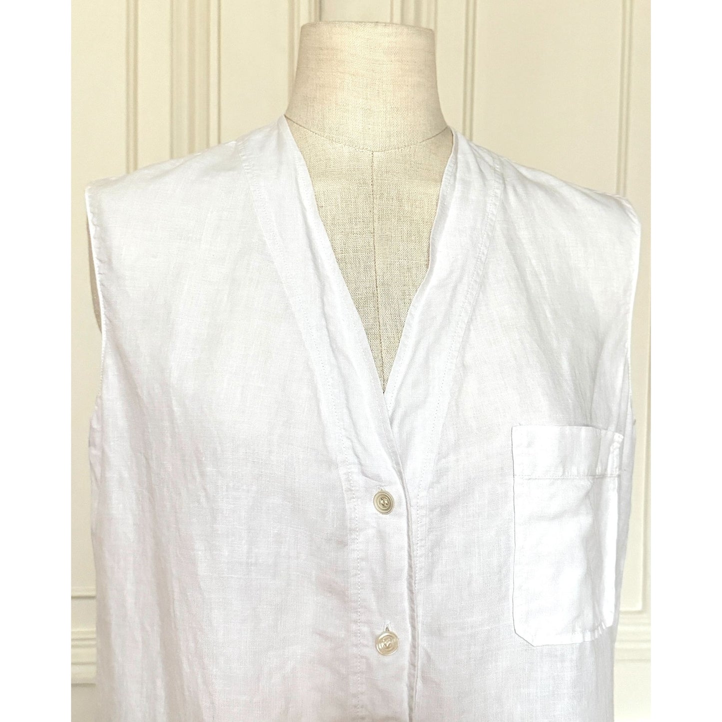 White Linen Sleeveless Shirt 