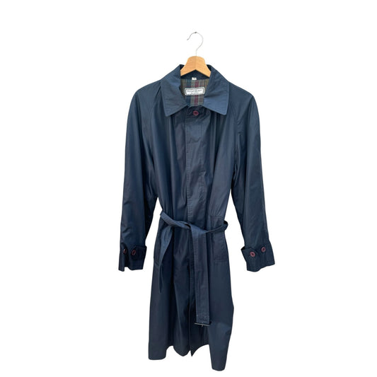 Navy Cotton Blend Belted Trench Coat