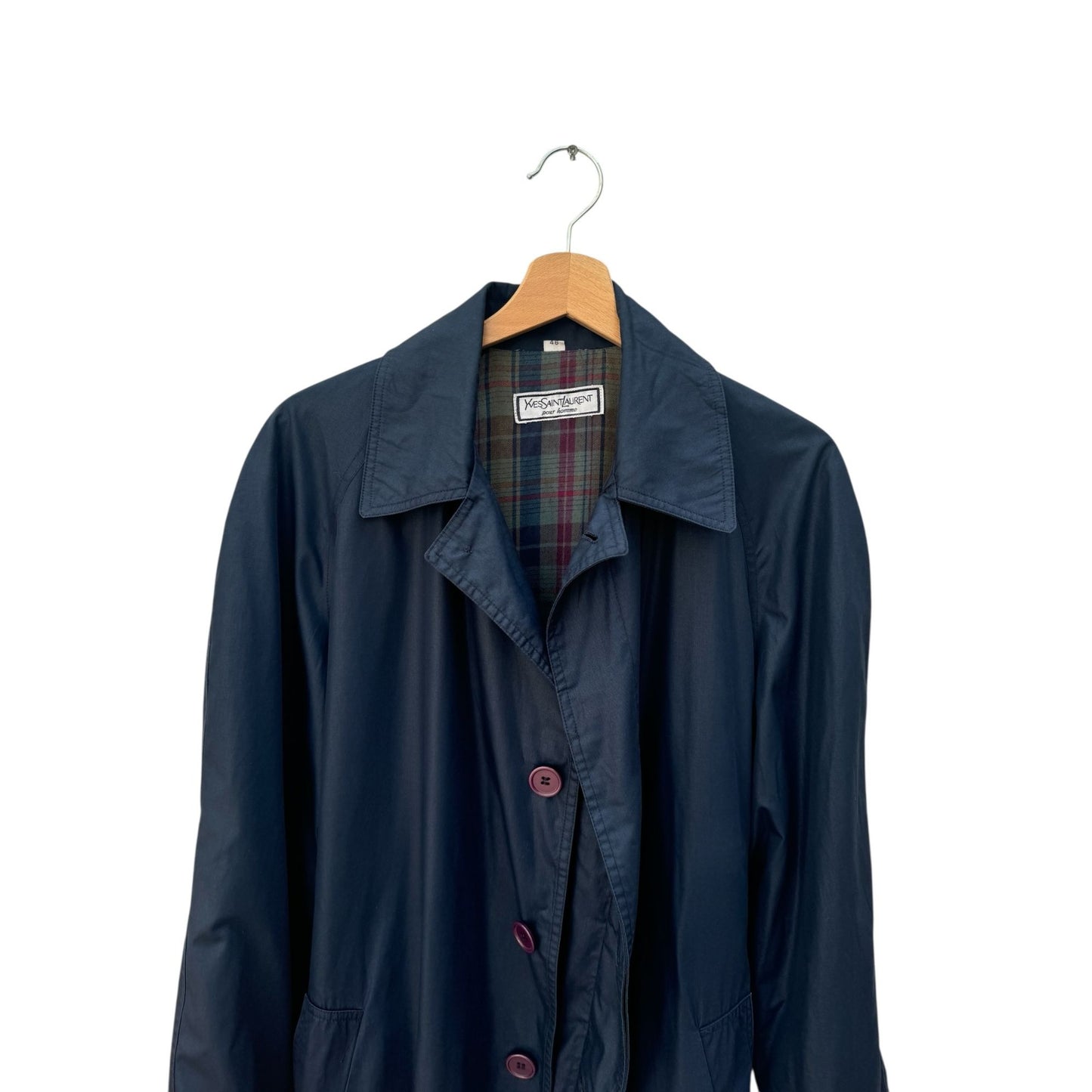 Navy Cotton Blend Belted Trench Coat