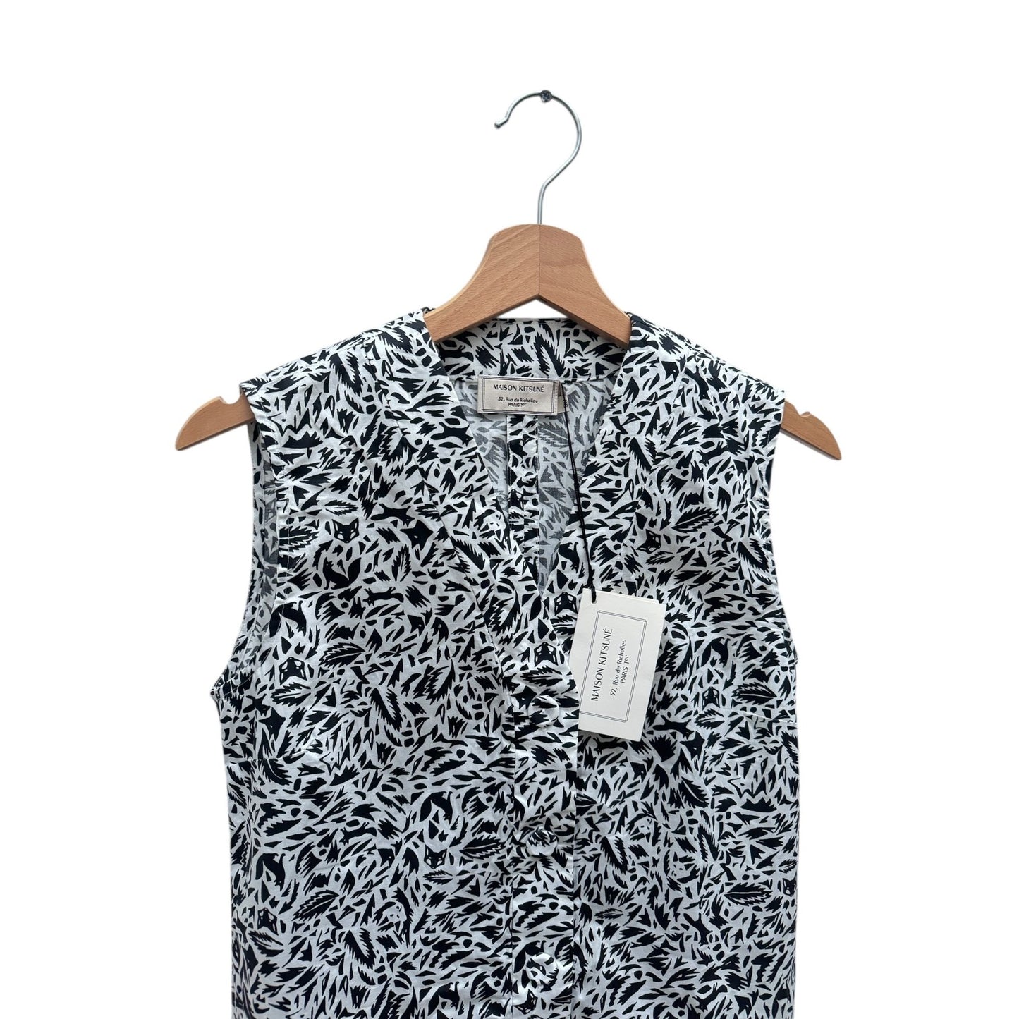 White & Black Fox Printed Sleeveless Dress