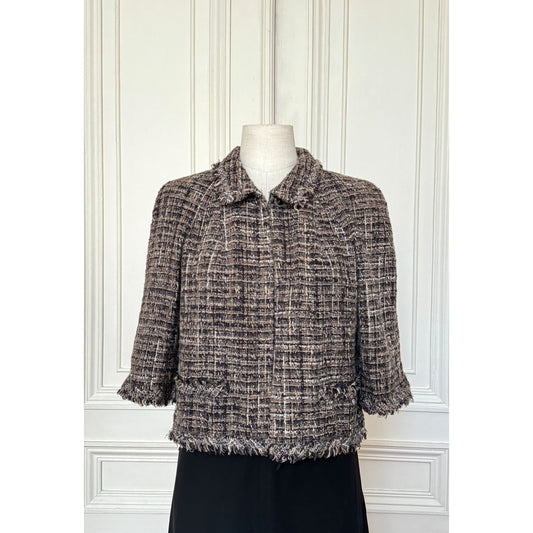Fall 2005 Grey Tweed Cropped Jacket 3/4 Sleeves Size 40 / M