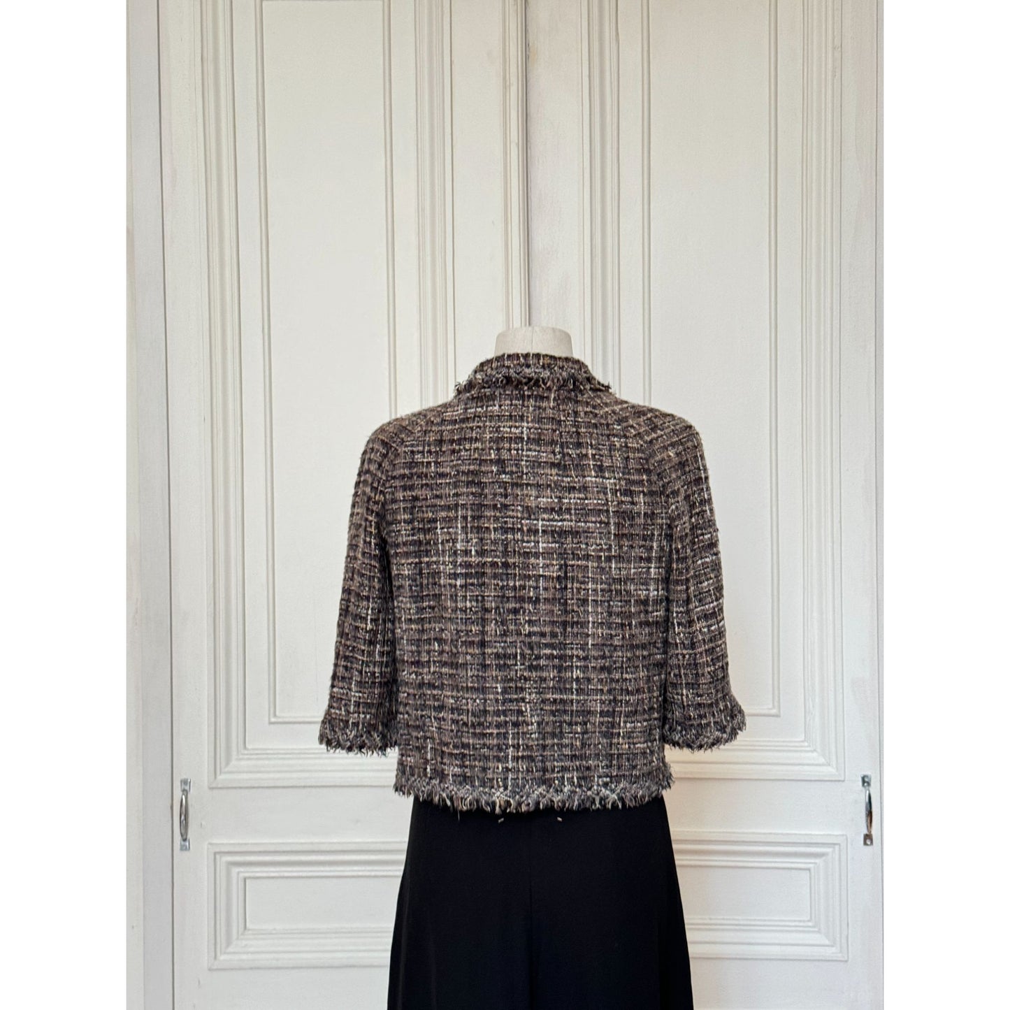 Fall 2005 Grey Tweed Cropped Jacket 3/4 Sleeves Size 40 / M