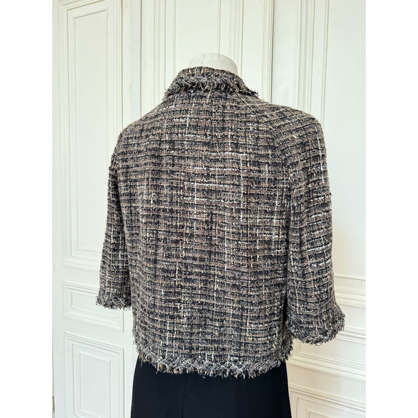 Fall 2005 Grey Tweed Cropped Jacket 3/4 Sleeves Size 40 / M