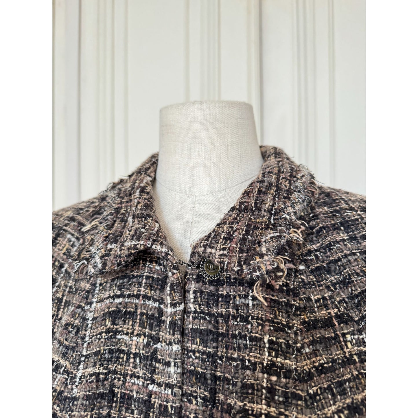 Fall 2005 Grey Tweed Cropped Jacket 3/4 Sleeves Size 40 / M