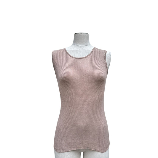 2000s Brown Cotton Sleeveless Ribbed Knit Top