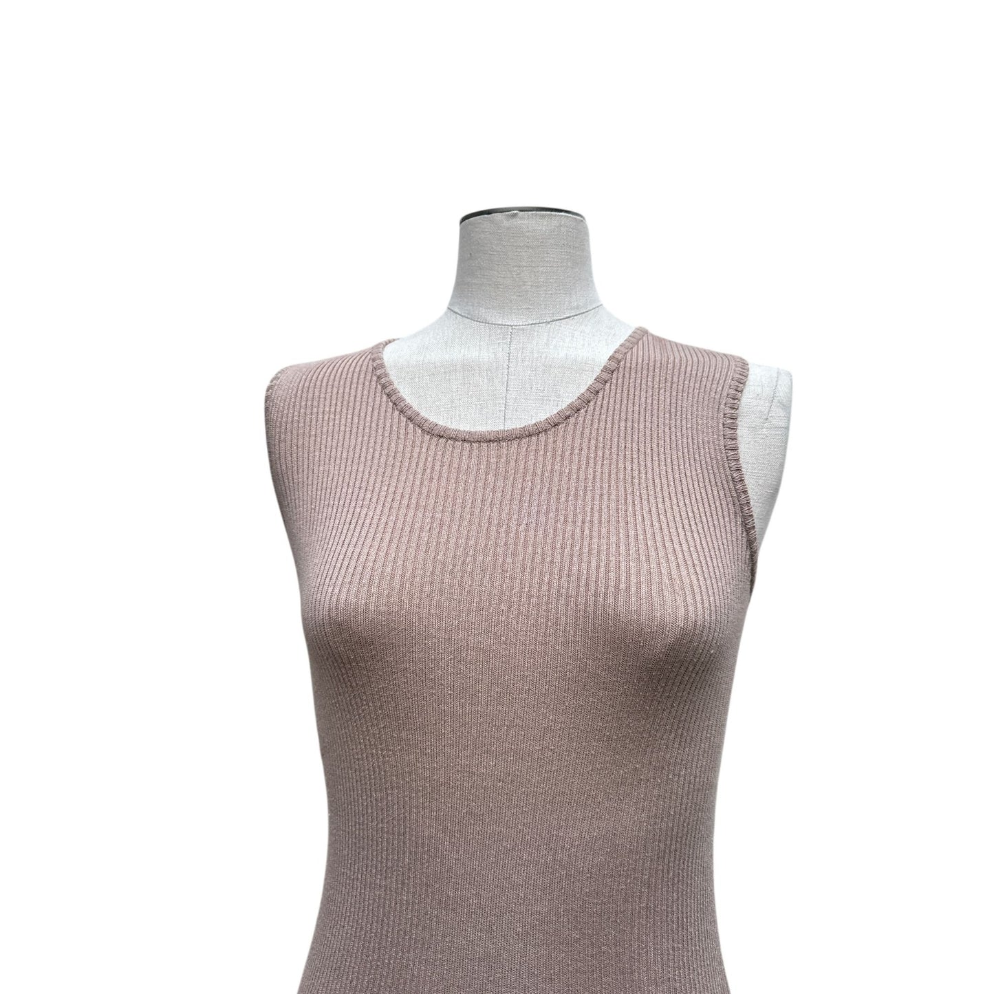 2000s Brown Cotton Sleeveless Ribbed Knit Top