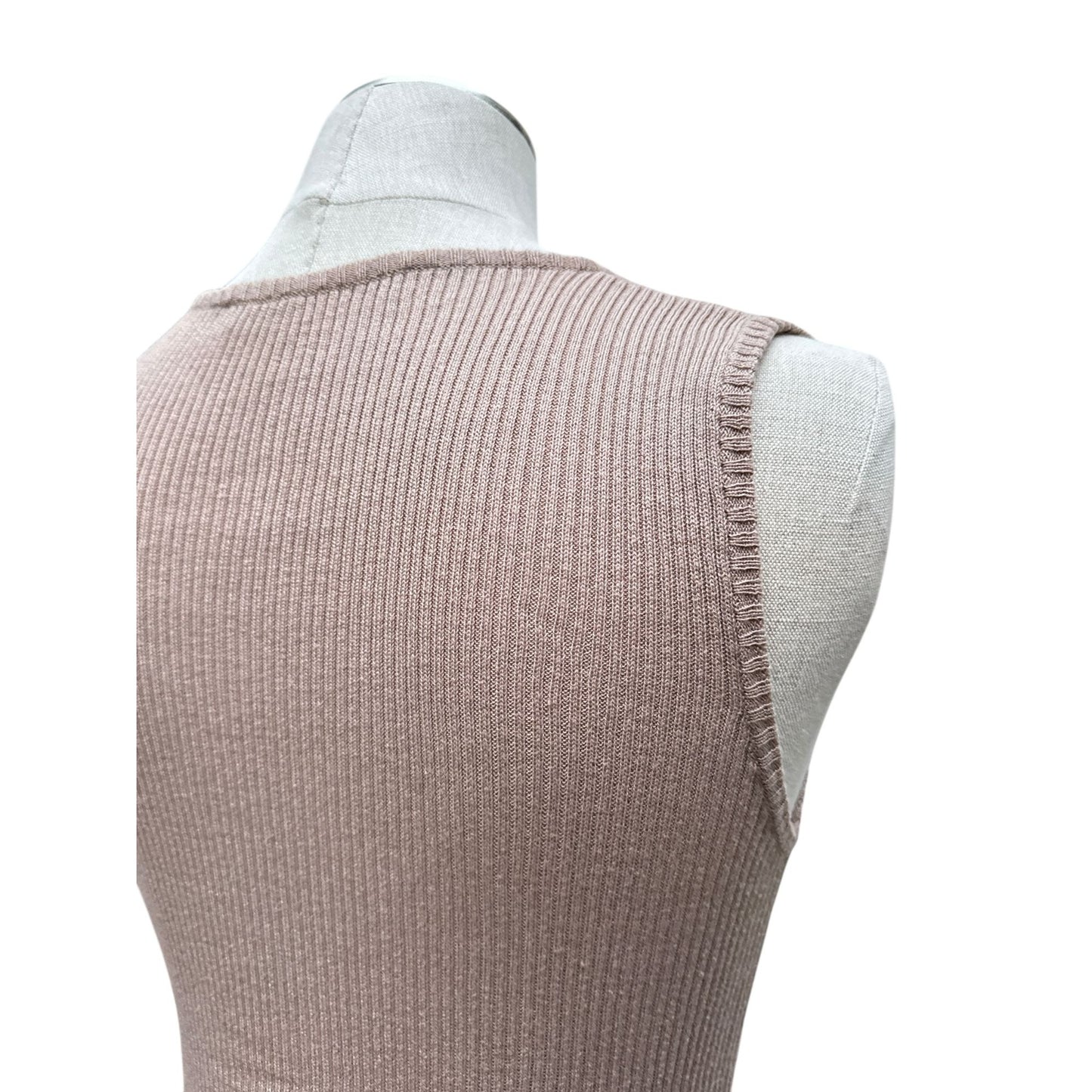 2000s Brown Cotton Sleeveless Ribbed Knit Top