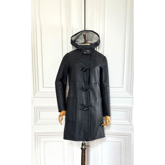 Raf Simons 2012 Black Lambskin Fur Duffle Coat
