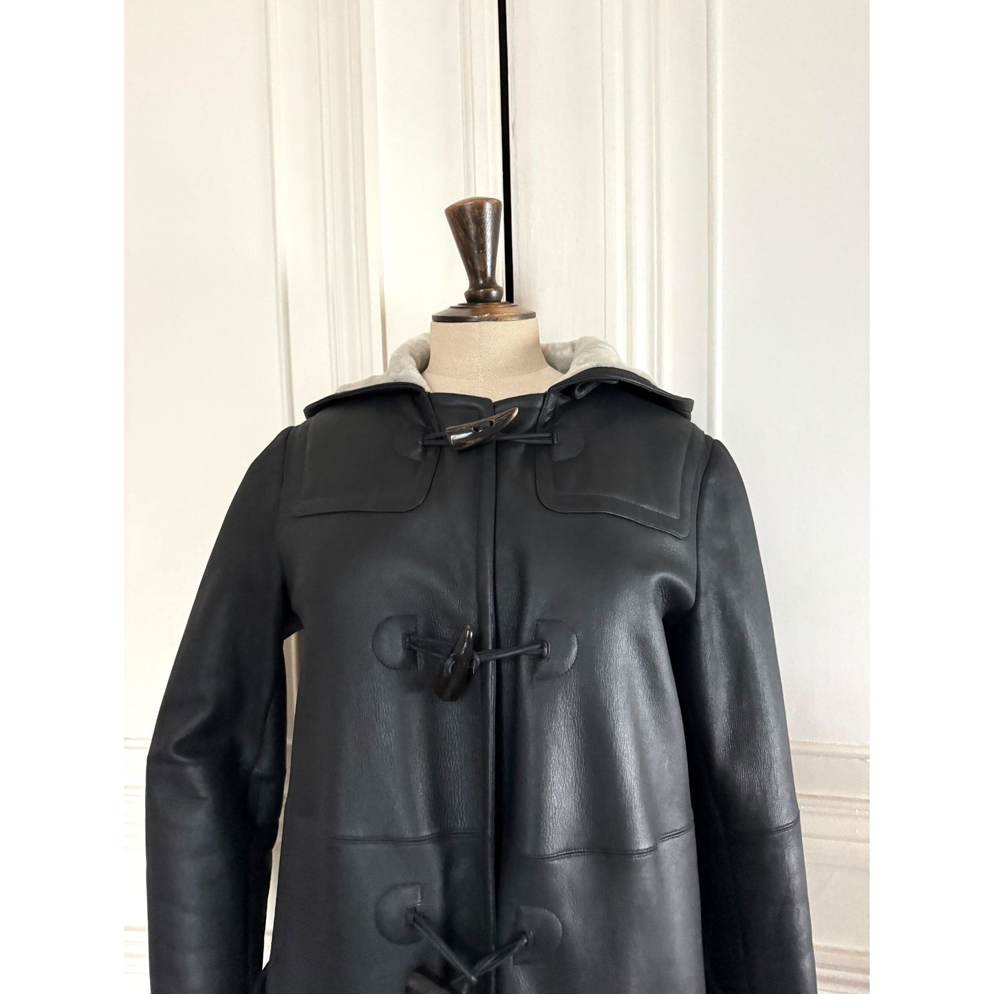 Raf Simons 2012 Black Lambskin Fur Duffle Coat