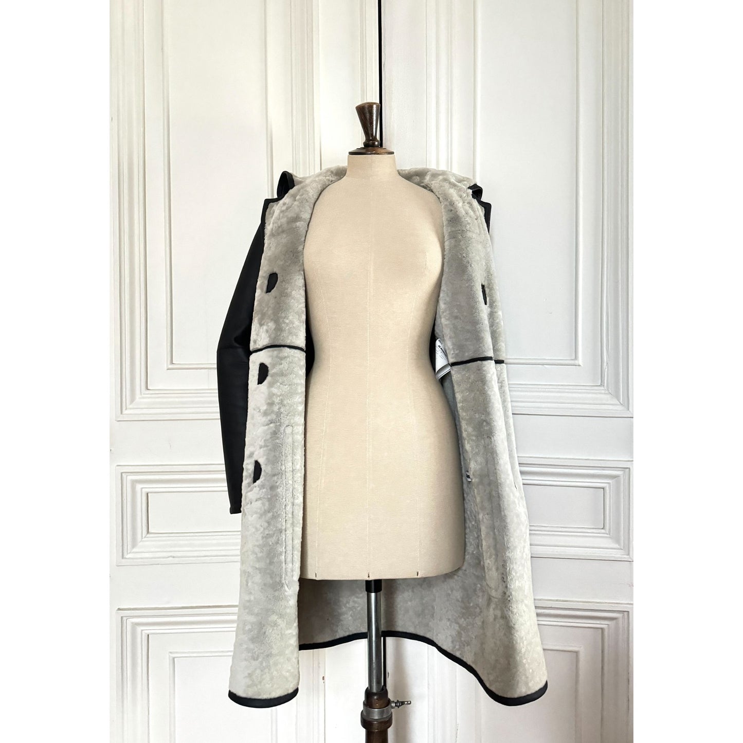 Raf Simons 2012 Black Lambskin Fur Duffle Coat