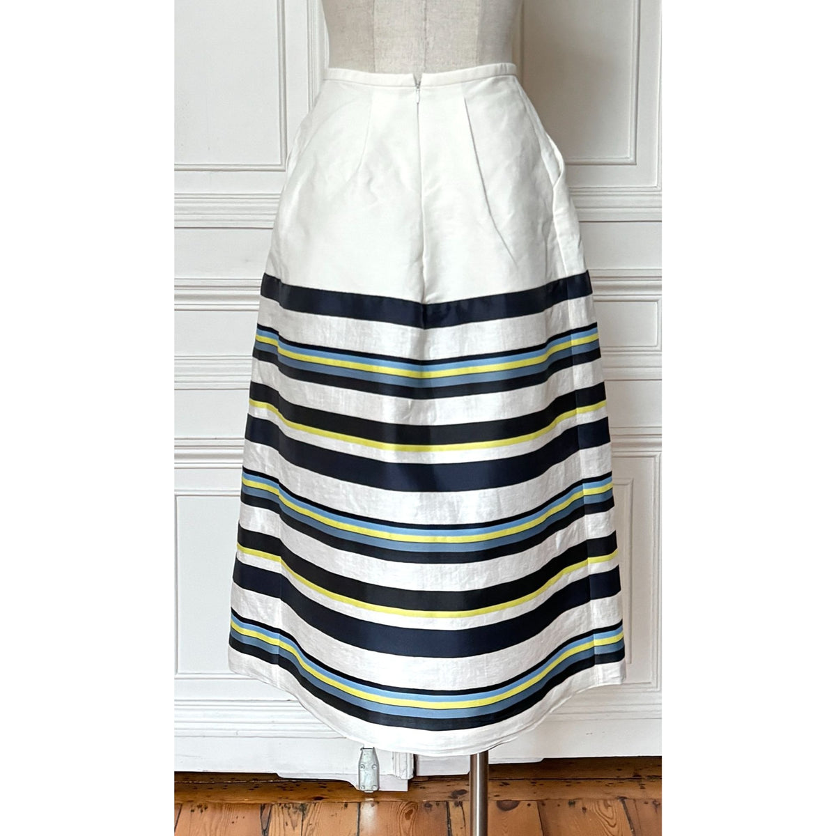 Navy White Blue Yellow Striped Cotton Maxi Skirt