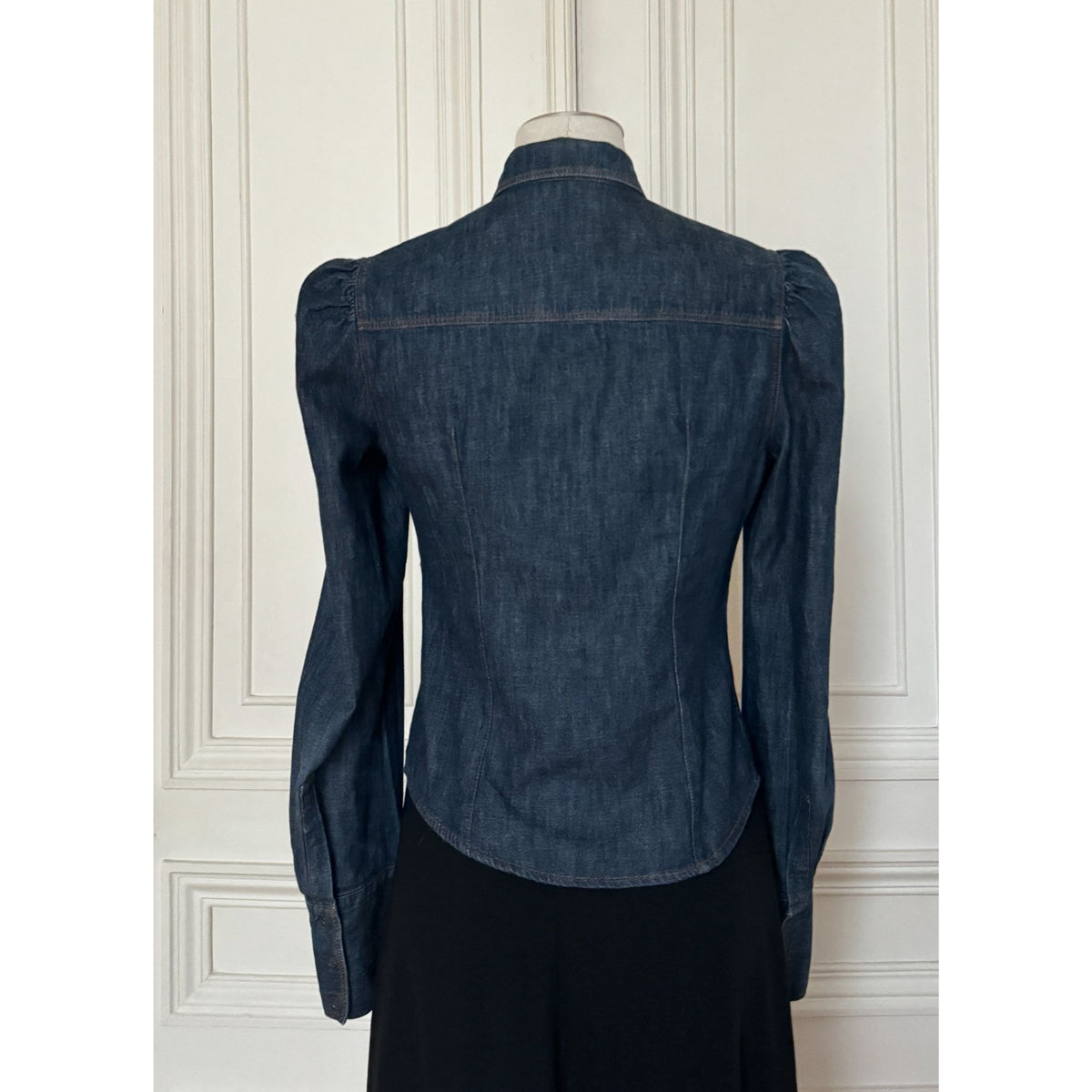Dark Denim Puff-Shoulder Shirt