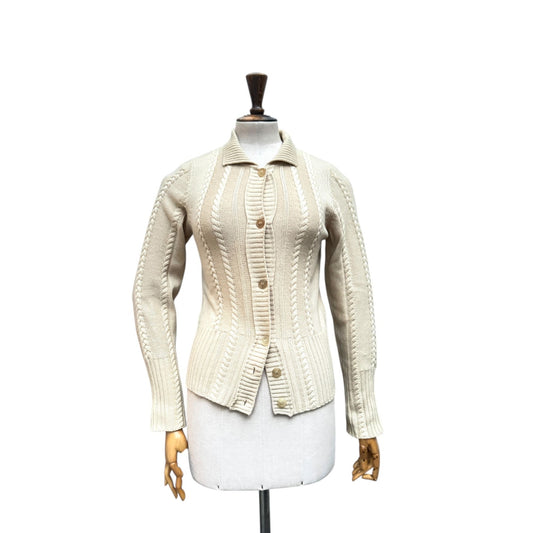 Beige Cashmere Cable Knit Cardigan Size 38 fits S