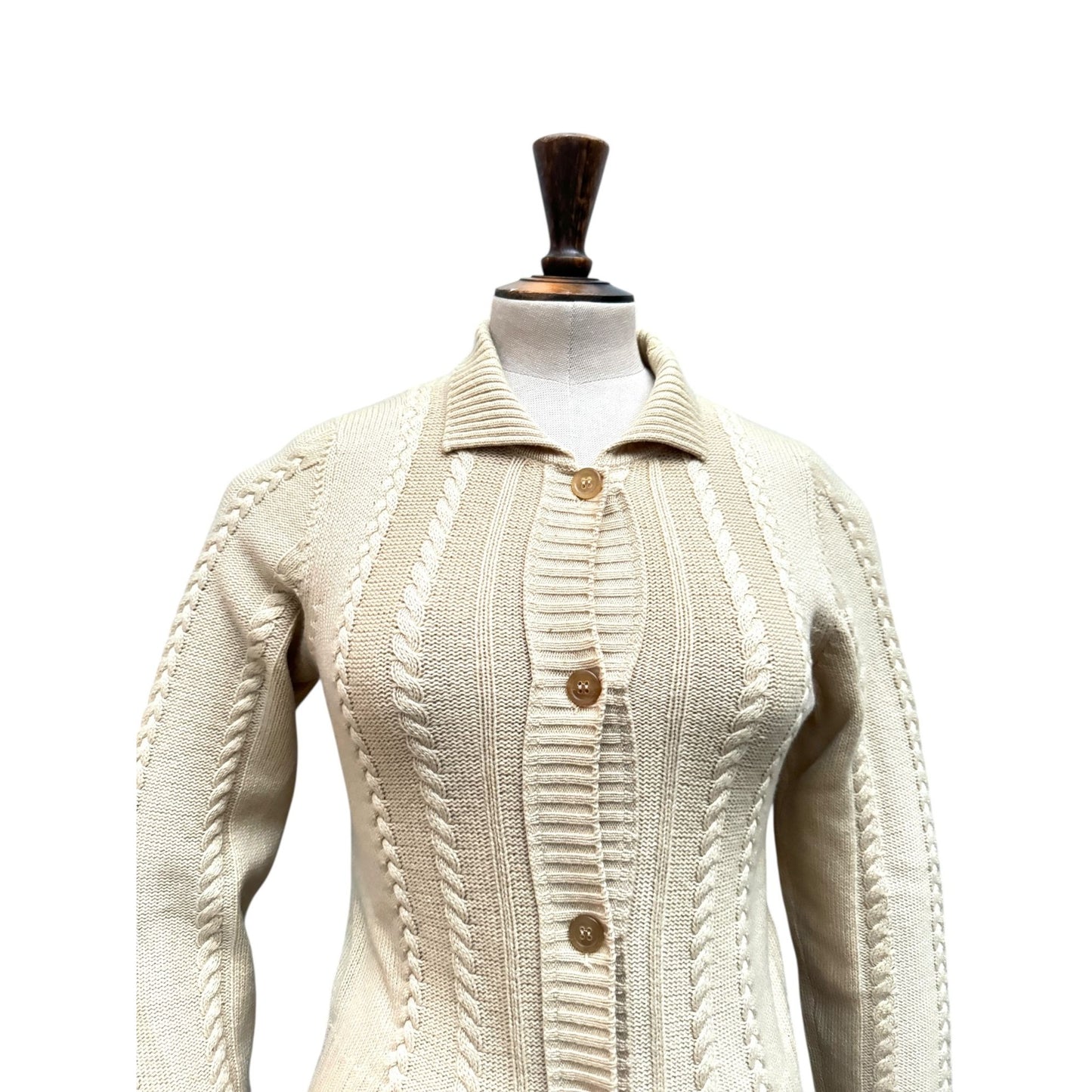 Beige Cashmere Cable Knit Cardigan Size 38 fits S