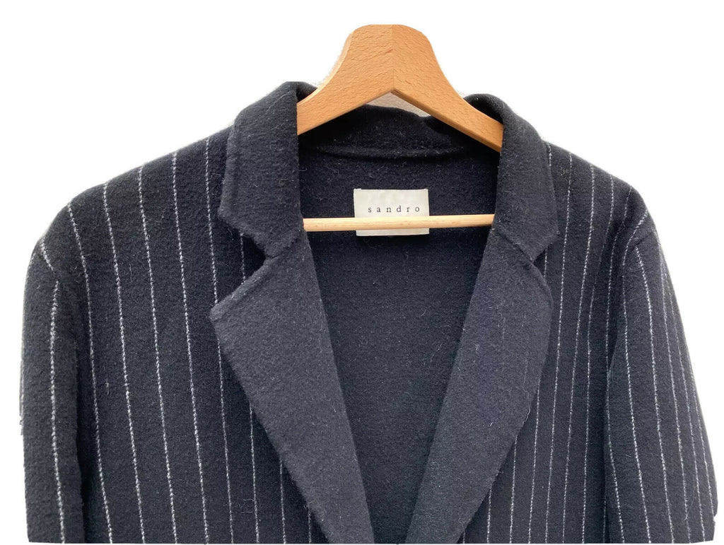 Sandro Black Striped Wool Coat Size M