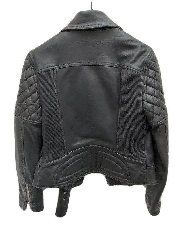 All saints Black Leather Biker Jacket - Favel - Size 36 / Small UK 8