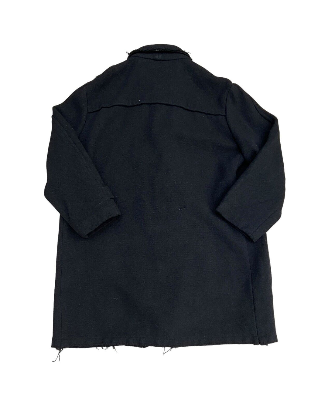 Oversized Black Wool Fringed Coat