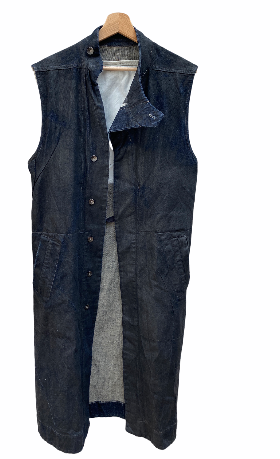 Rare  Waxed Black denim sleeveless coat