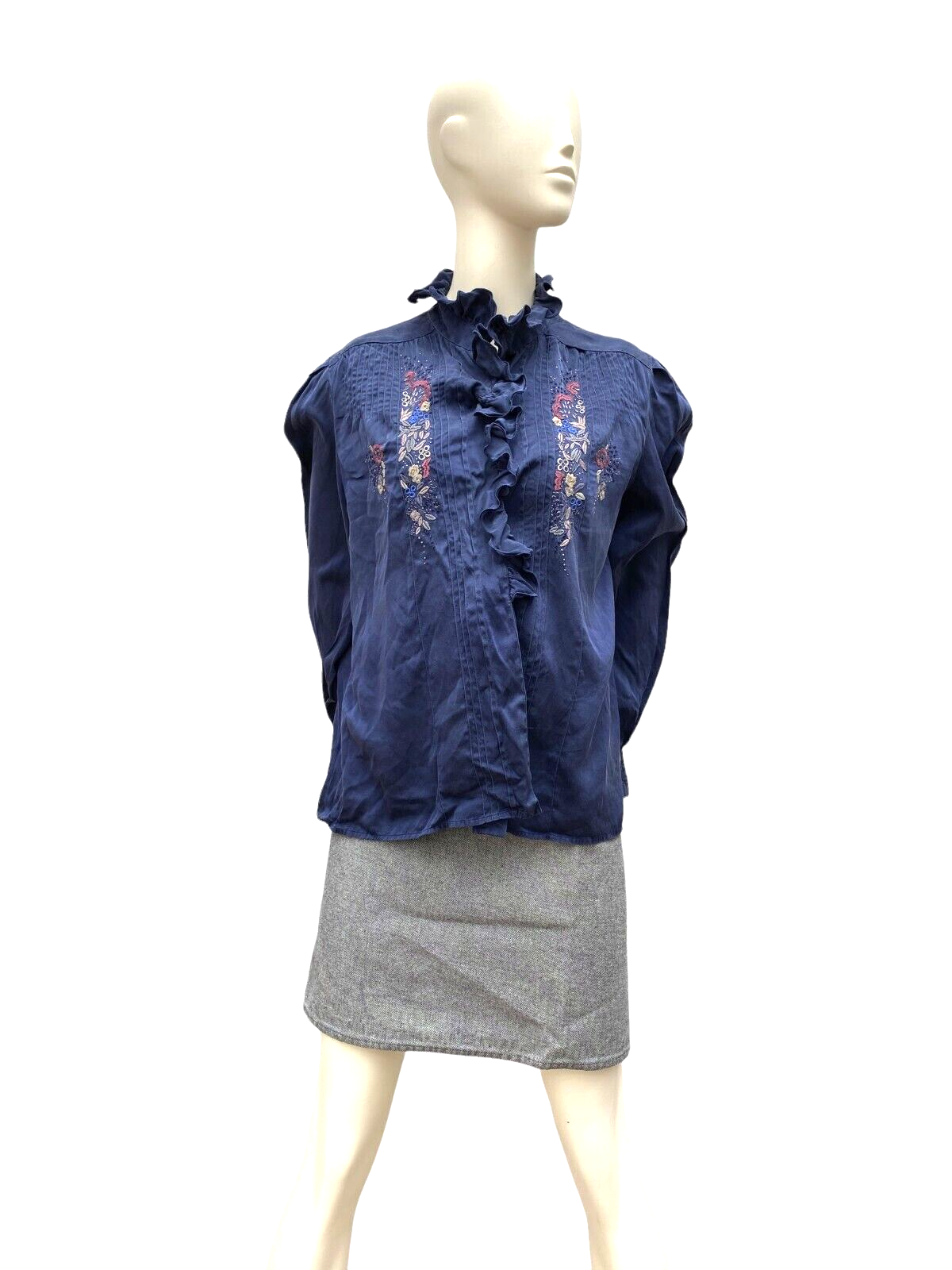 Vintage Navy Fringed Silk Top