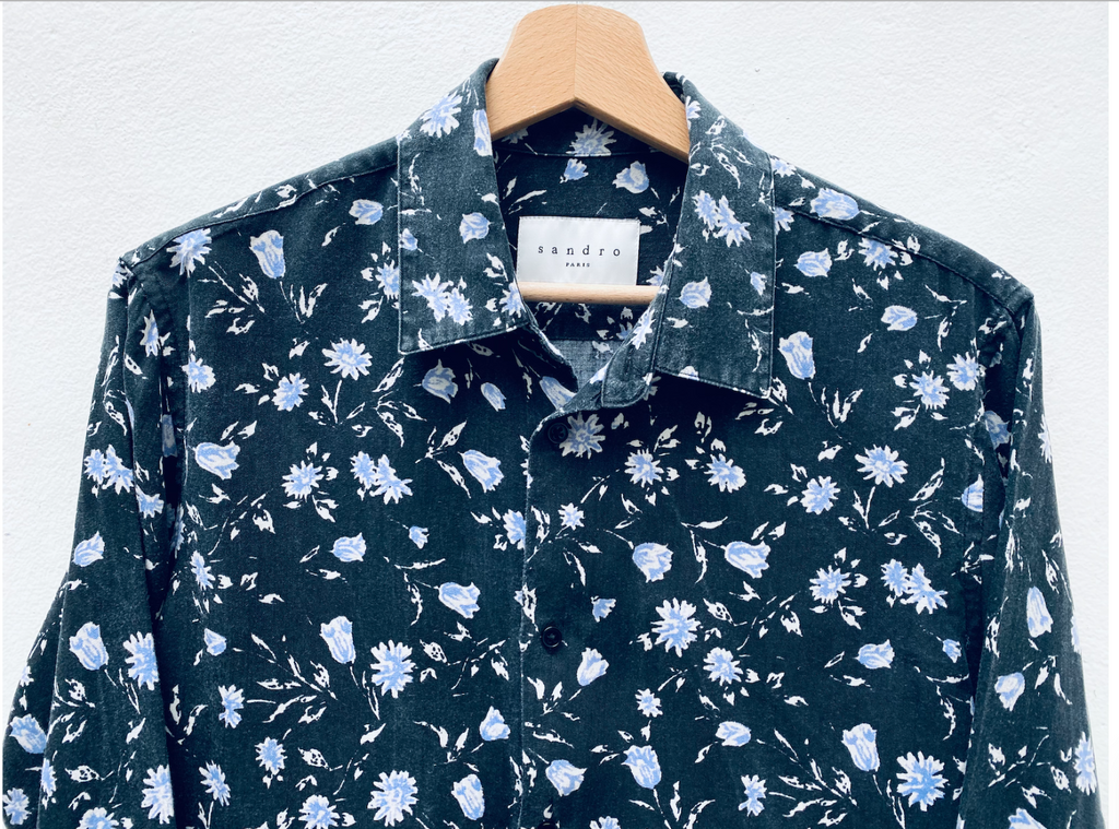 Sandro Grey / Black Hawaiian Shirt   - Floral shirt Size S