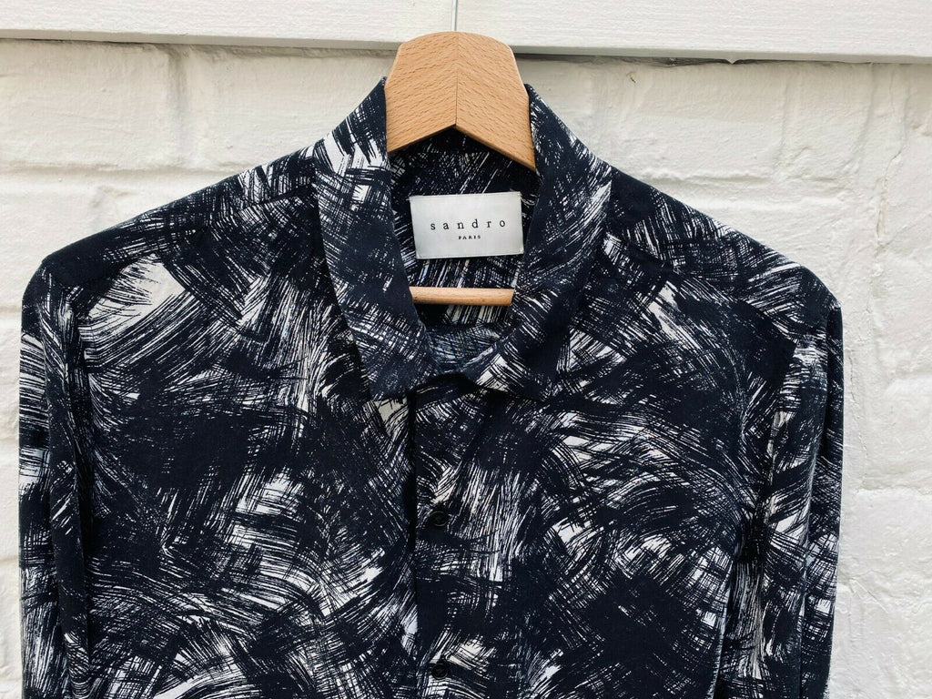 Sandro Paris Black Hawaiian Shirt Longsleeves Size S
