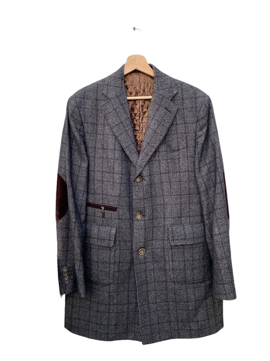 Grey Checkered Wool Coat Size 50 / M