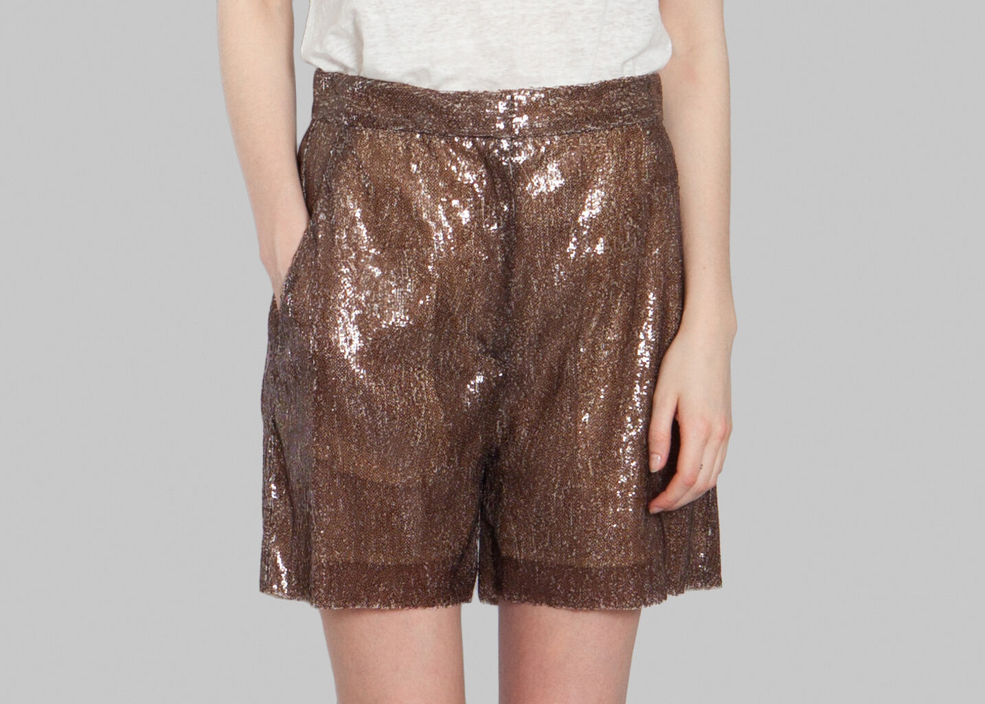 Sequined brown tobacco shorts