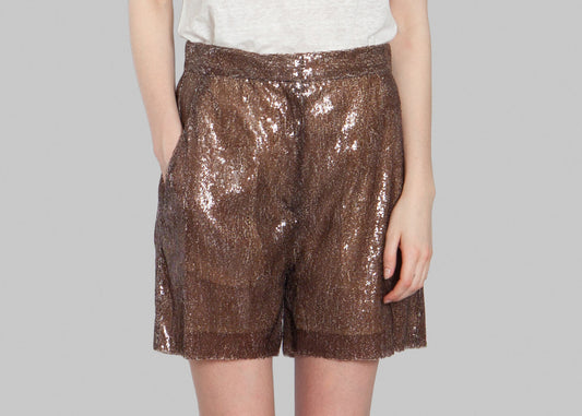 Sequined brown tobacco shorts