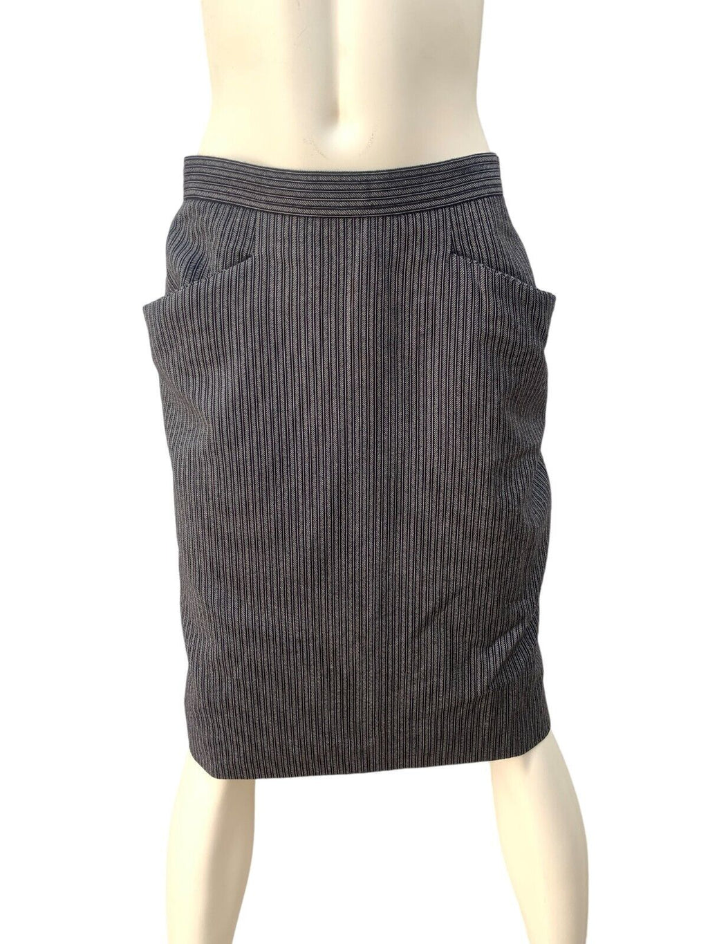 Rive Gauche   Vintage Archive Grey Wool Striped Skirt