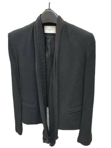 Sandro Black Built-in Scarf Blazer Jacket Size M / L