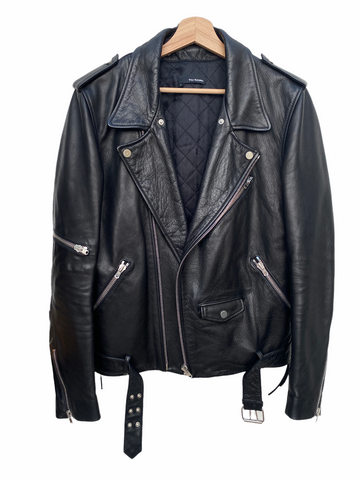 Black Leather Biker Jacket Belted