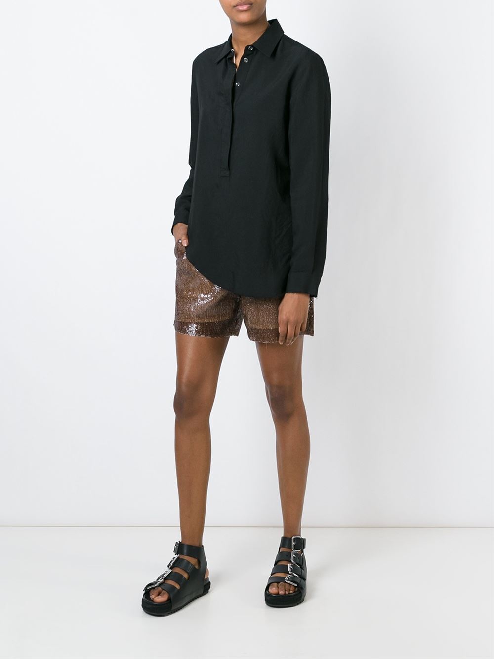 Sequined brown tobacco shorts