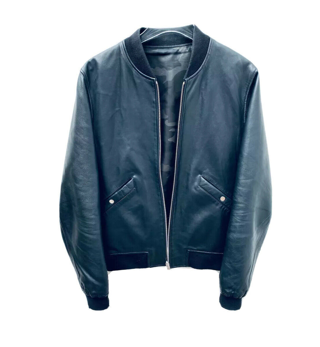 Sandro Reversible Black Leather / Camo Jacket Size M