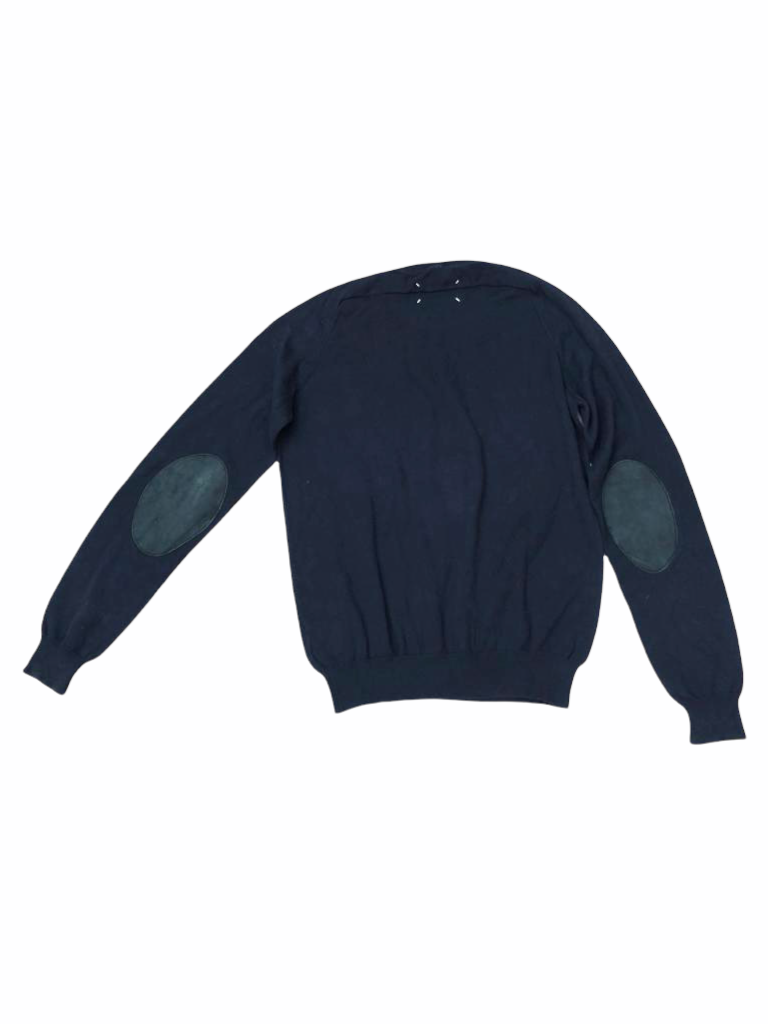 Navy sweater with suede elbows