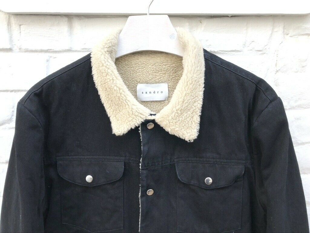 Sandro Black Cotton Shearling Jacket Size XXL