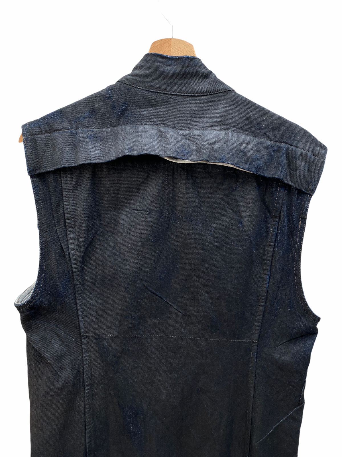 Rare  Waxed Black denim sleeveless coat