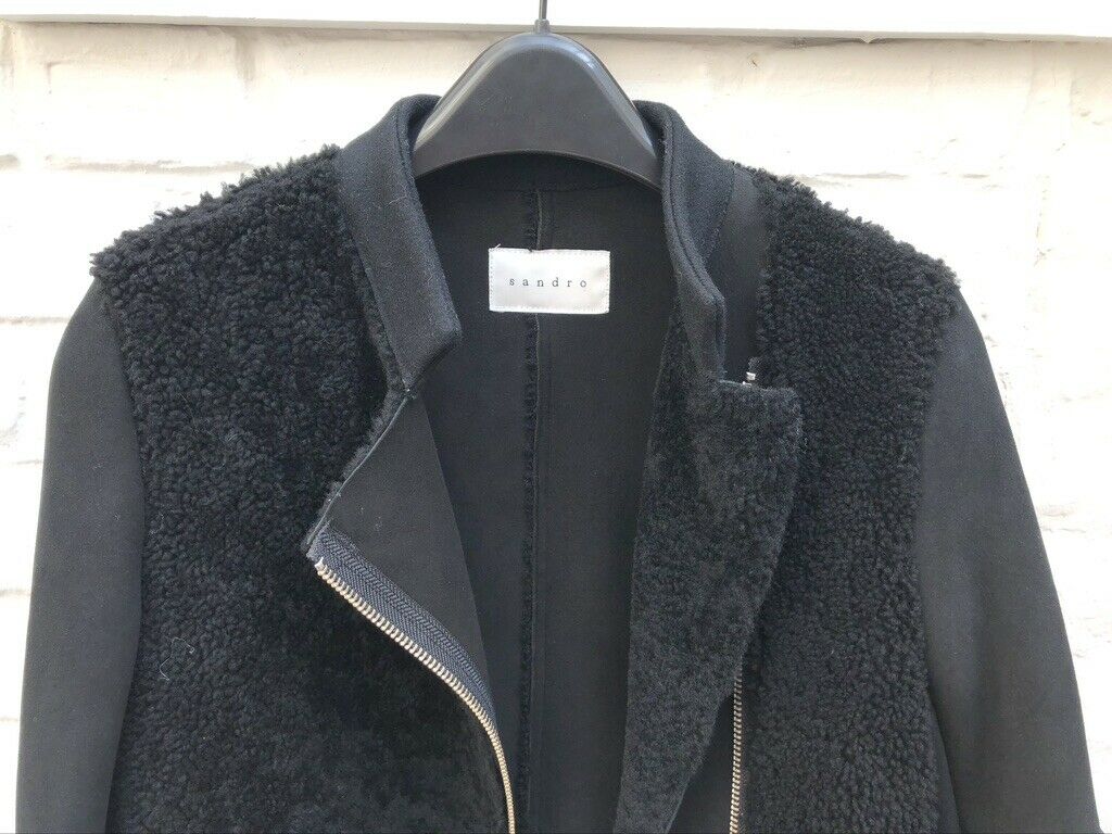 Sandro Sample Black Sheepskin Leather Jacket Size S