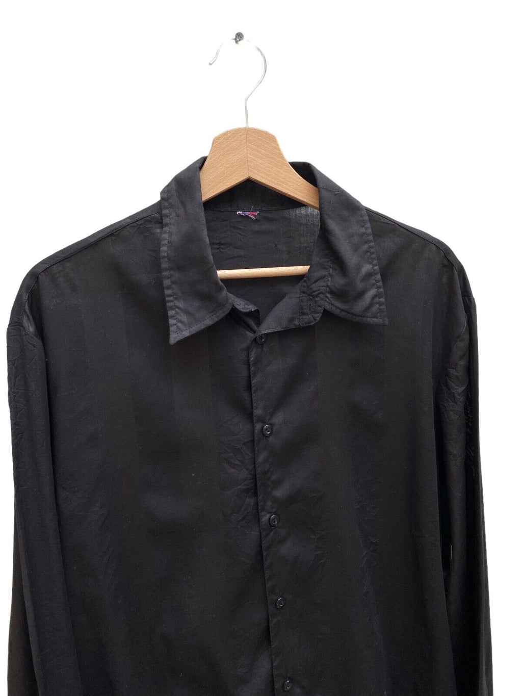 Vintage Black Silk Like Shirt  Size L