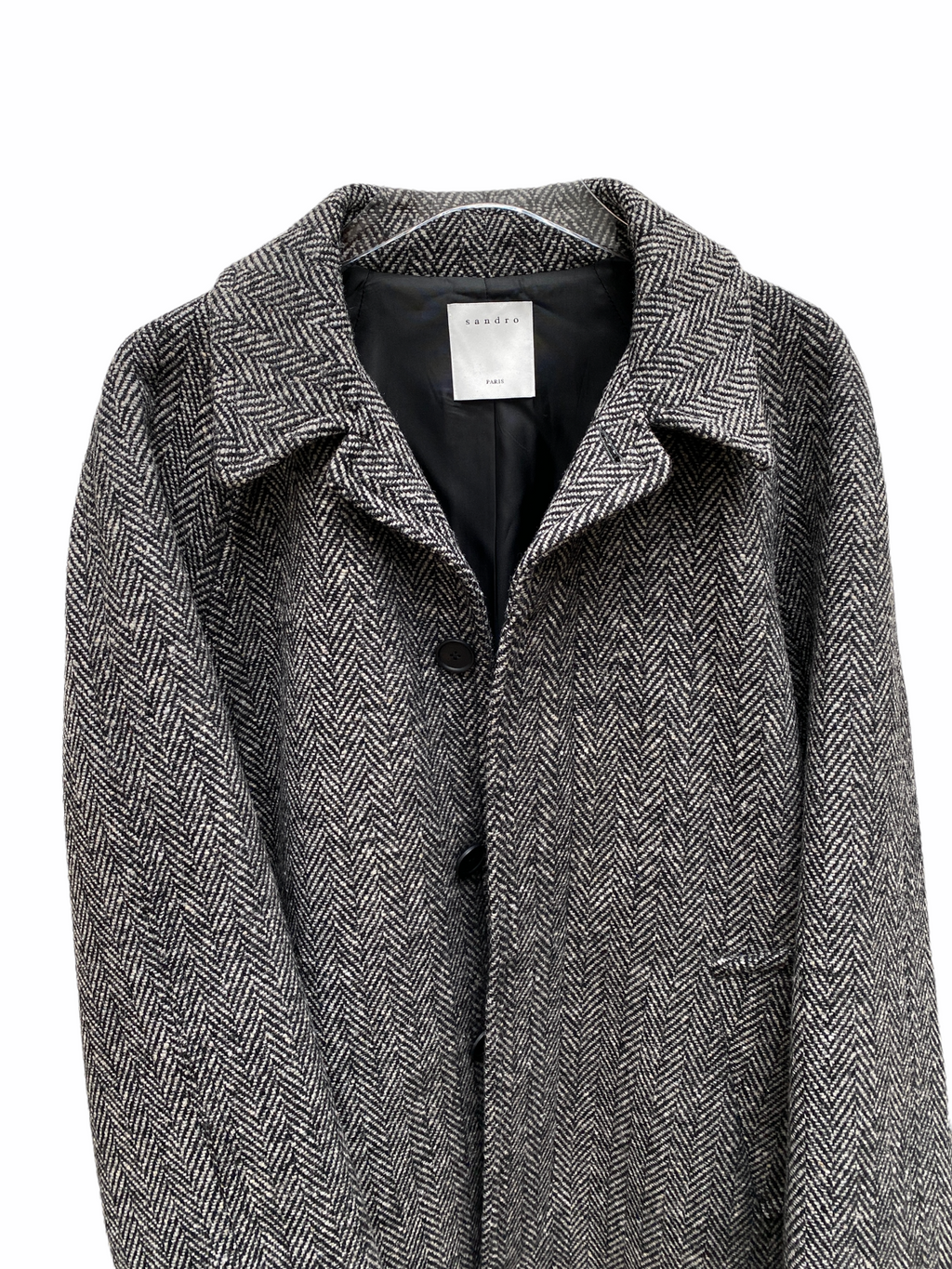 Grey Herringbone Belted Wool Coat
