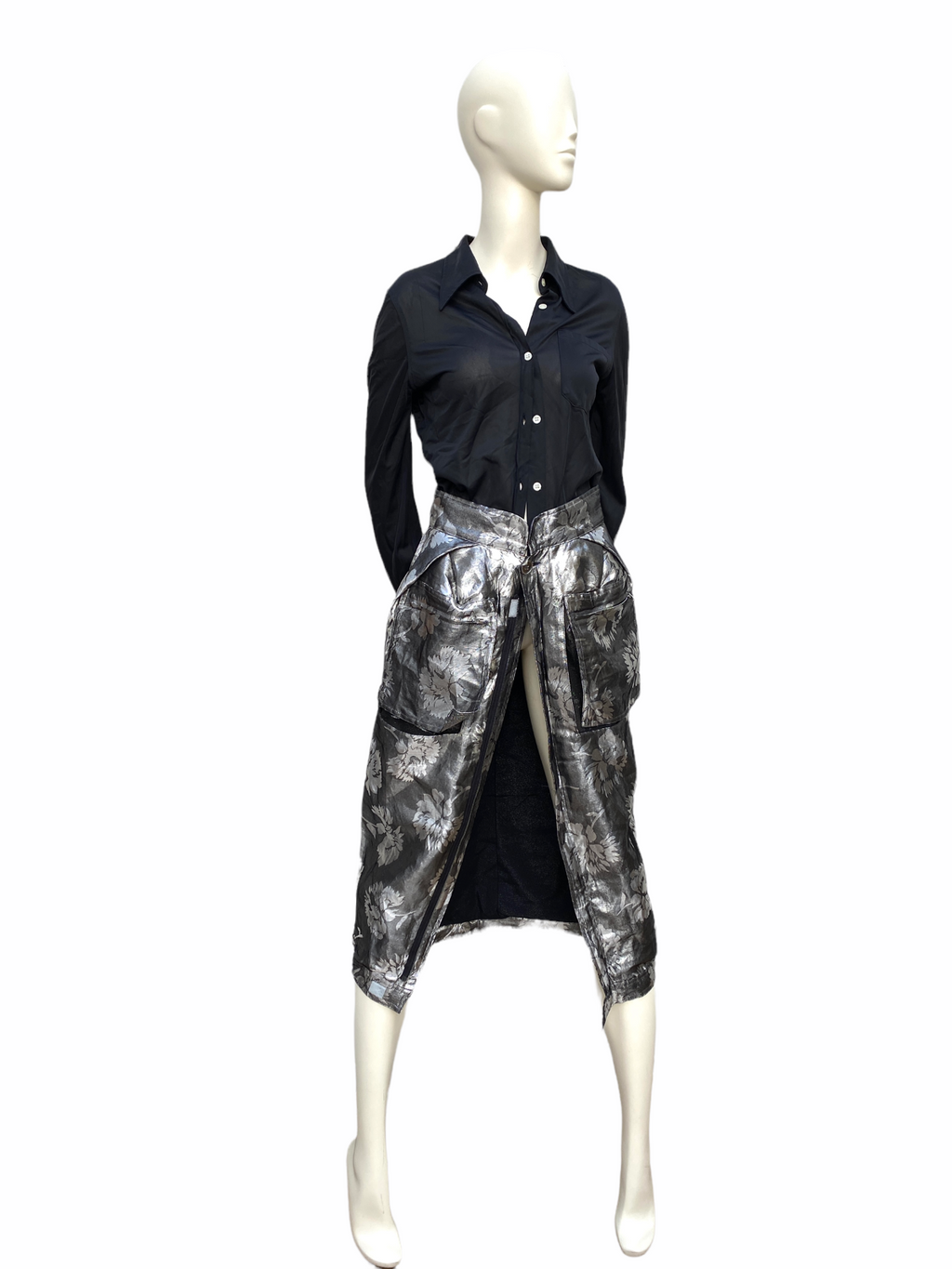 1595$ Maison Margiela SS 2016 Gorgeous Silver Cargo Floral Skirt