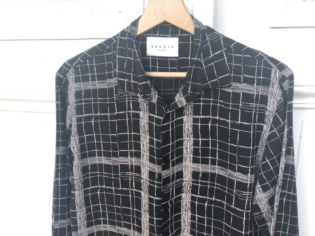 Sandro Black Checkered Print Shirt Size S