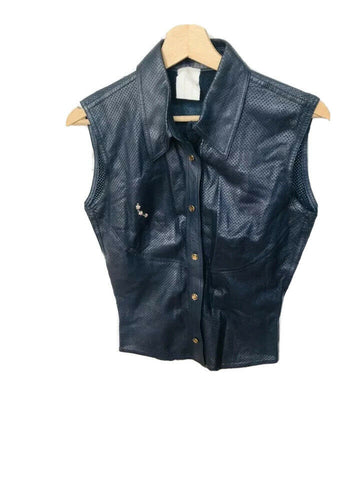 Versace Vintage Navy Leather Vest Size Extra Small
