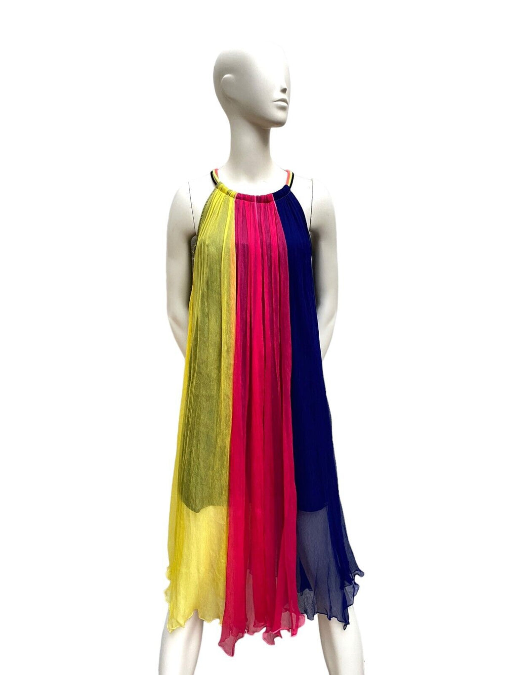 Smooth Silk Sleeveless Colorful Maxi Dress Primary colors  S